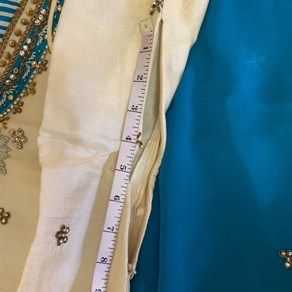 Indian Blue with Off white Pajami full Suit - Picture 11 of 11